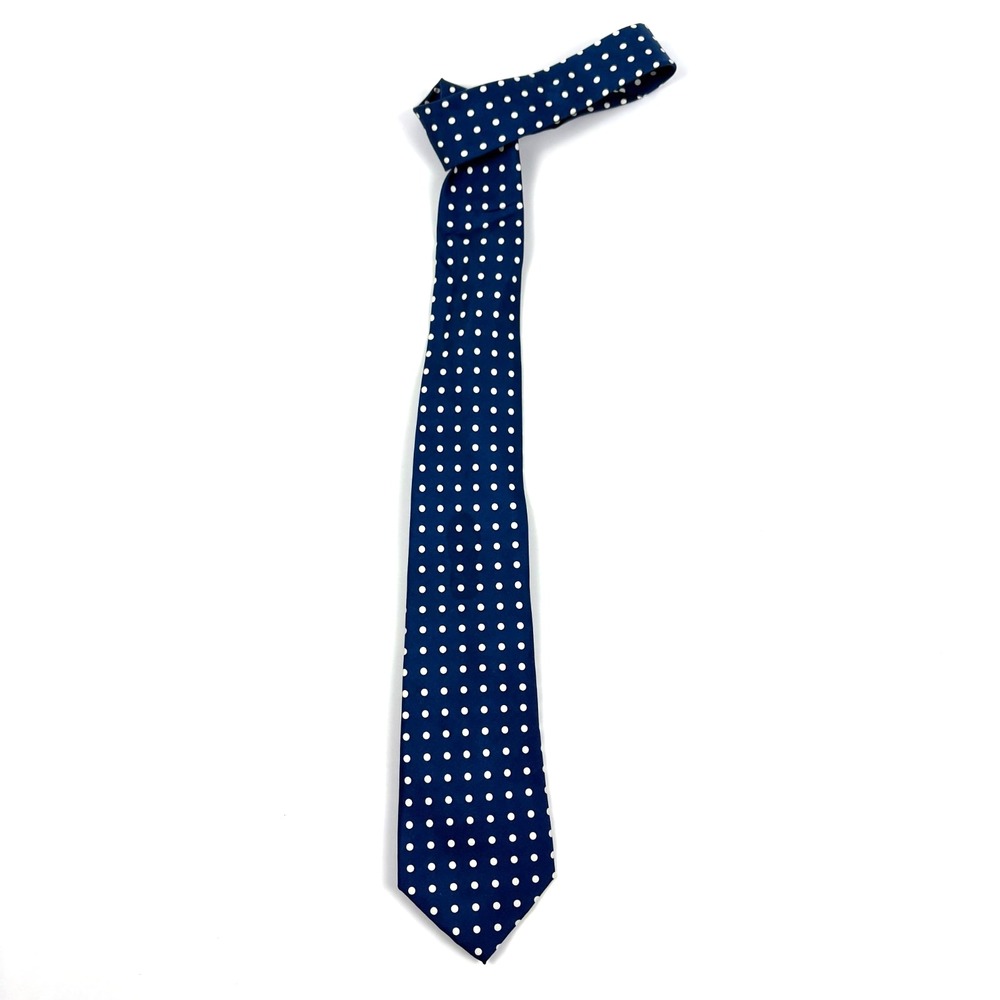 Ralph Lauren 100% Silk Tie Polka Dot Teal Blue White Handmade Classic Preppy